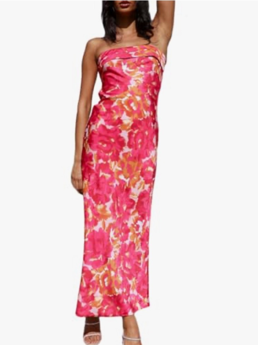 Strapless Pink Floral Maxi Dress